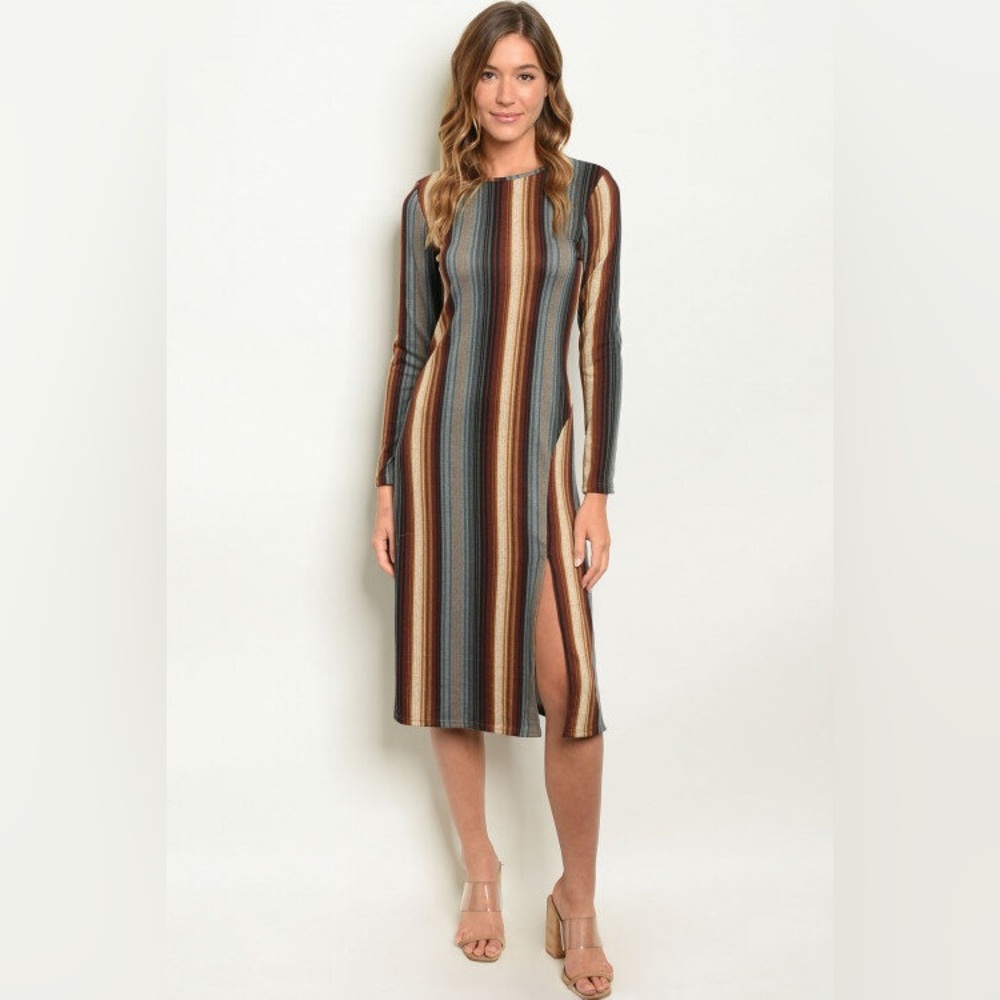 $15 Striped Long Sleeve Dress - Multicolor